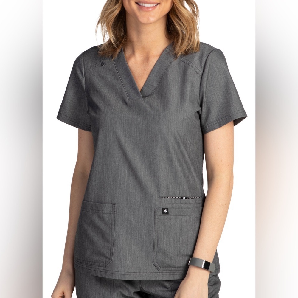 Coordinating Beyond Scrubs Heather Grey V-Neck Top & Drawstring Bottom - Size M